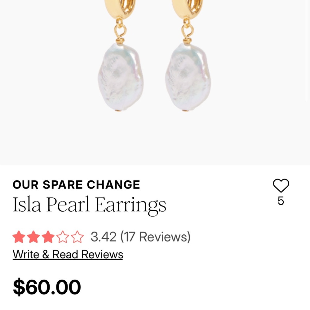 NWOT Gold and White Pearl Earrings